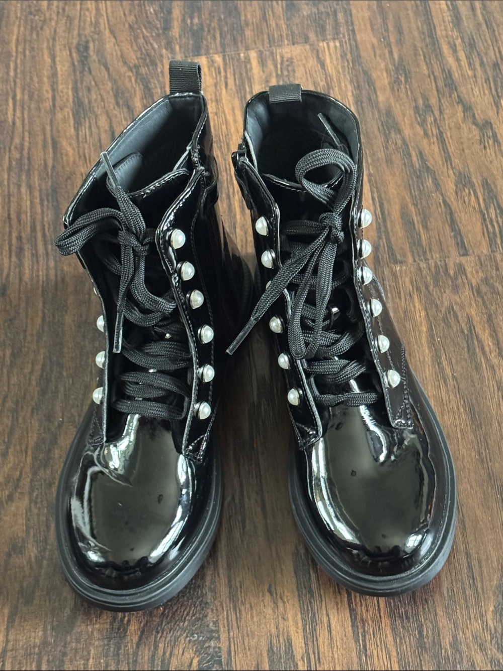 Geox Girls' Black Patent Lace-Up & Zip Up Boots with Pearl Buttons